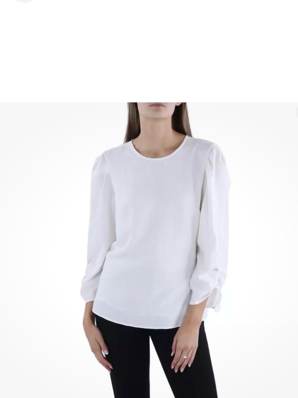 Classic White Tie-Cuff Long-Sleeve Blouse